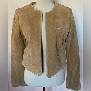 Vintage Suede Leather w/gold piping trim quilted look women's jacket Size 8